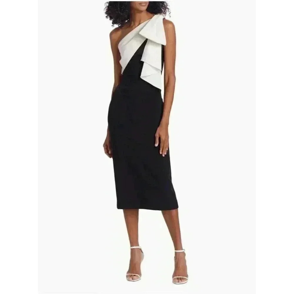 Sachin + Babi Black and White One-Shoulder Ruffle Cocktail Dress